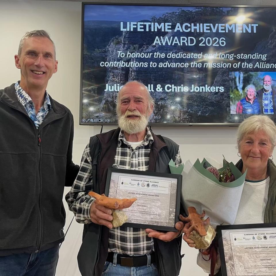 1.	Julie Favell and Chris Jonkers received Lifetime Achievement Awards from the Gardens of Stone Alliance.