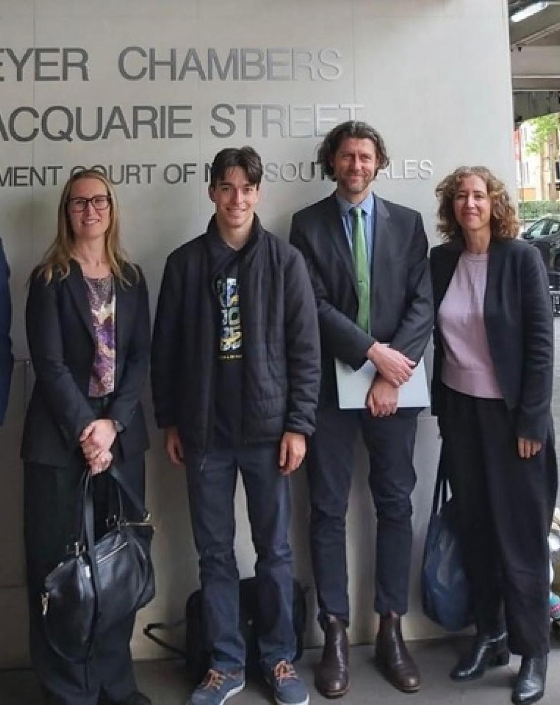Knitting Nannas and other supporters outside the court before the hearing began.