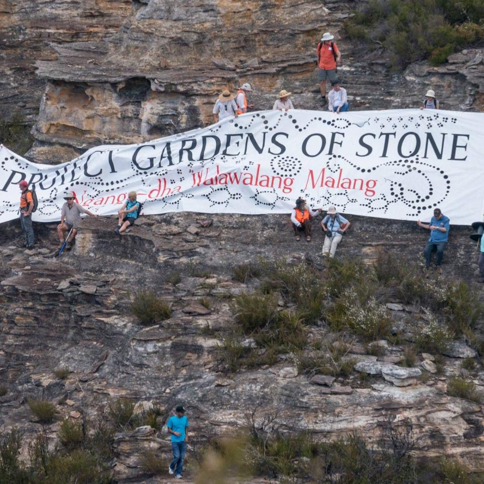 Protect Gardens of Stone banner on Sphinx Pagoda  - Image - David Noble